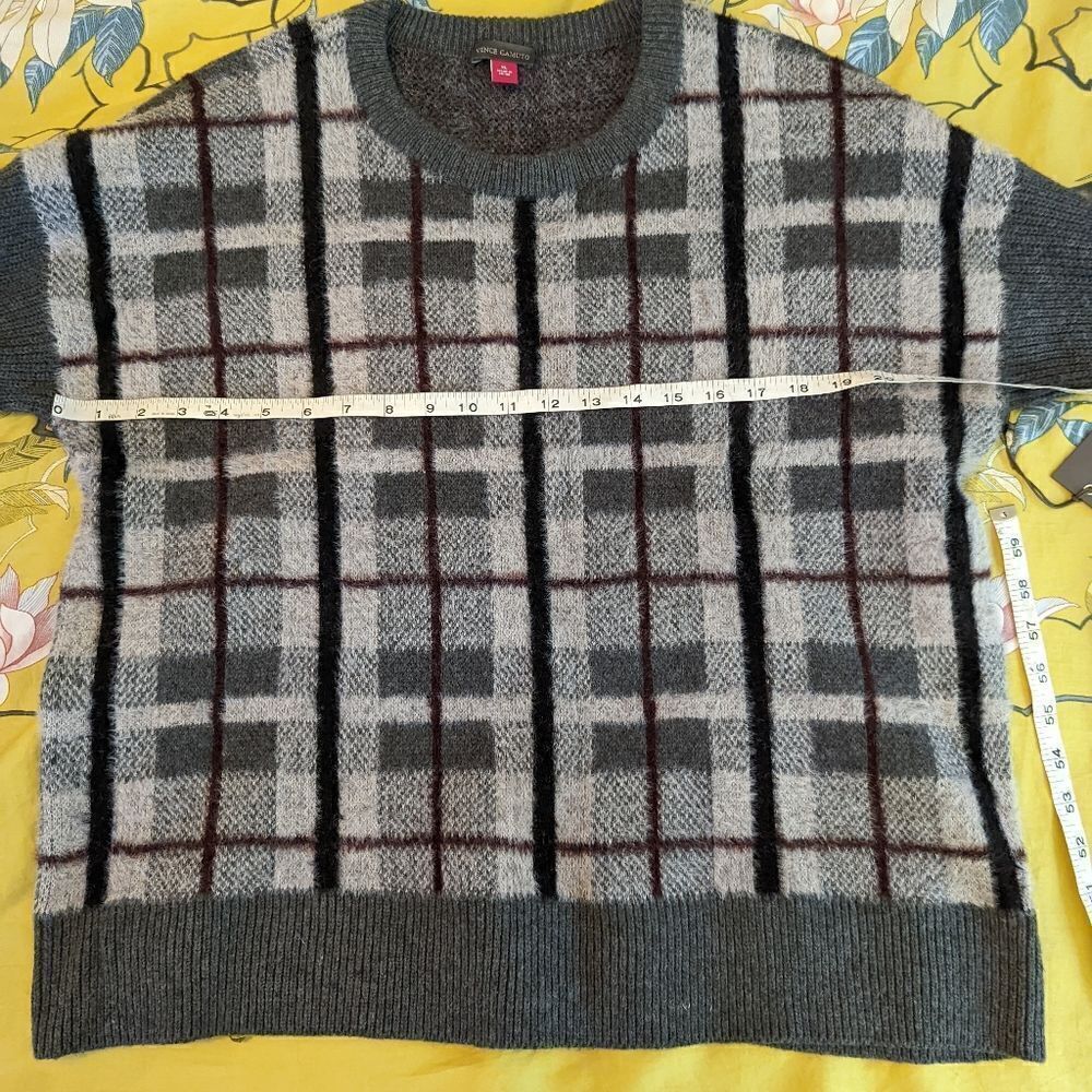 VINCE camuto grey tartan crew neck sweater sz xl - Picture 5 of 5